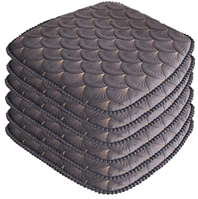 ZIBENE Stuhlkissen Esszimmer Binden, Sitzkissen Gartenstuhl 6 StüCk, Sitzpolster Stuhl 45x45 mit BäNdern und Rutschfester Boden, Samt Stuhlauflagen KüChenstuhl Landhaus Halbrund 6er Set Grau