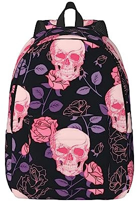 UNIOND Laptop-Rucksack, mit Totenkopf-Motiv, bedruckt, aus Segeltuch, wasserdicht, für Herren und Damen, Schwarz , M