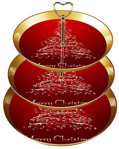KQNZT Tortenständer-Set, 3 Etagen, Cupcake-Ständer, wiederverwendbar, Gebäckplatte für Hochzeit, Geburtstag, Teeparty, Dekorationen, Weihnachten Roter Weihnachtsbaum