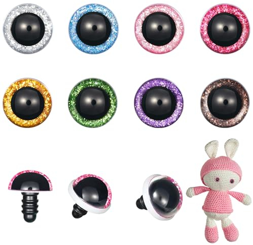 MUCUNNIA 60 Stück 20mm Sicherheitsaugen für Amigurumi, glitzernde Kunststoff-Sicherheitsaugen zum Häkeln mit Unterlegscheiben, Bastel-Häkelaugen, Puppenaugen für Häkeltiere, Plüschtiere