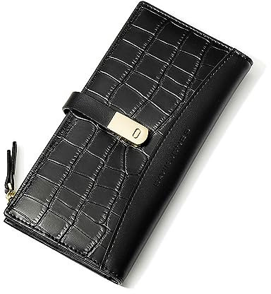 David Jones - Portefeuille Compagnon Grande Capacité Femme - Porte-Monnaie Long Simili Cuir PU - Porte-Cartes Plusieurs Compartiments - Elégant Tendance - Noir
