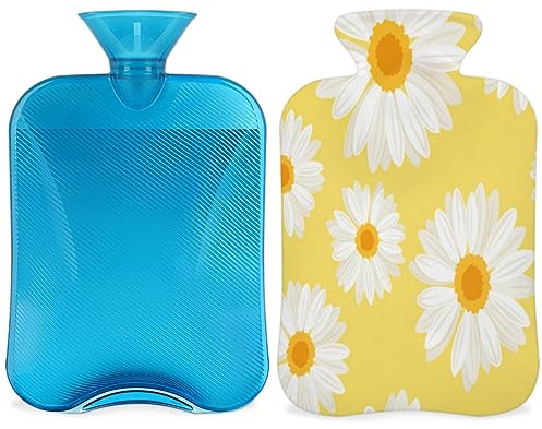 Daisy Flower Yellow Hot Water Bottle with Fluffy Cover 2L Large Capacity Daisy Bottle Water Bag for Cosy Nights Relief Pain Back Neck and Shoulders