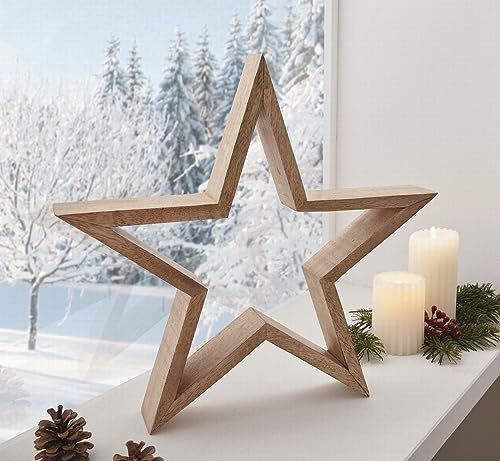 Stern Mangoholz Ø 40 cm groß, Weihnachtsdeko, Fensterdeko, Adventsdeko, Holzdeko, Tischdeko, Dekostern für Fenster-Bank