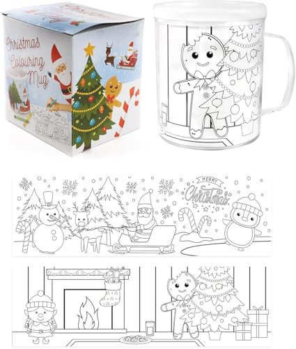 LOVETRENDS Christmas Colouring Mug Cup - Pack of 5 - Crafts Design Your Own Xmas Cup Stocking Filler Present Gift Childs Kids Toy