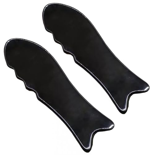 RY-EARL 2 Stück Horn Gua Sha, Büffelhorn Gua Sha Guasha Massage-Werkzeugbrett(Schwarz/Fischform)