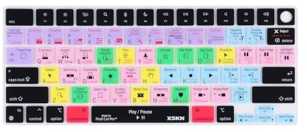 XSKN Final Cut Pro Shortcuts US-Version Tastatur-Schutzhülle aus Silikon passend für Apple seit 2021, MacBook Air MacBook Pro 13,6 15,3 14,2 16,2 Zoll mit M1 M2 M3 M4 Chip und Touch ID