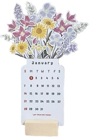 Luojuny 2024 Bloomy Flower Tischkalender mit Holzsockel, Kartentyp, 12 Monate, Januar bis Dezember 2024, Heimbüro, Schule, Monatskalender, Dekoration für Zuhause, Büro, Schule, mehrfarbig