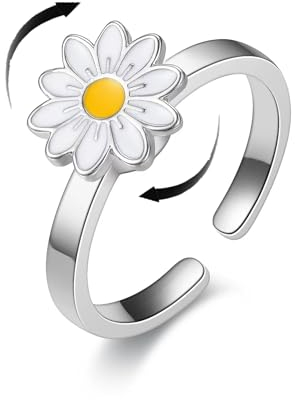 IMINI Winzige Gänseblümchen-Fidget-Spinner-Ringe für Frauen und Mädchen, frei drehbar, Stressabbau, offen, stapelbar, Fingerring