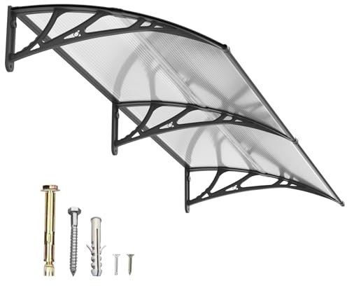 Marquesina para Puerta Exterior 200x100CM,Tejadillo de Protección contra Lluvia y Rayos UV,Cubierta de Policarbonato para Puertas,Ventanas,Porches,Patios y Terrazas
