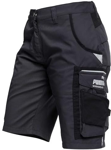 PUMA Workwear Precision X Arbeitsshorts - Kurze Arbeitshose Damen - Robustes, Flexibles Material - Cargohose mit vielen Taschen - Bequeme Passform für Handwerk & Gewerbe - Anthrazit/Schwarz - Gr. 42