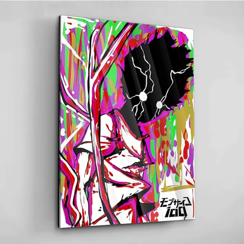 Acrylglas Pop Art Graffiti Mob Psycho 100 Anime Wand Abstrakt Wandbilder Glasbilder Wohnzimmer Schlafzimmer Büro Wanddekoration Deko XXL günstig (Acrylglas auf Metall, 100x75 cm)