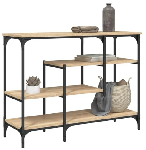 Homgoday Table console avec étagères chêne Sonoma 100 x 35 x 75 cm, armoire de bibliothèque vitrine, bibliothèque verticale économise espace étagère, bibliothèque de sol pour salon studio n