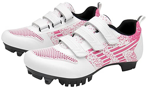 ZHENSI Damen-Fahrradschuhe, Rennrad-Mountainbike-Schuhe Kompatibel Mit Delta Cleats Hook-Ring-Freizeit-Fahrradschuhen,Pink b,39 EU