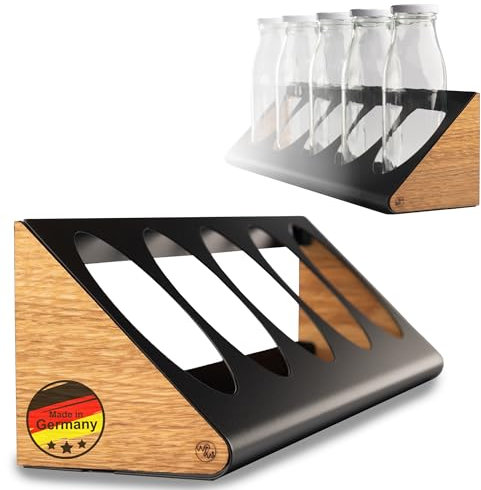 Flaschenregal und Küchenorganizer - Echtholz Eiche/Walnuss, für 3 oder 5 True Fruits Flaschen, Wandmontage Gewürzregal, Küchenaufbewahrung, Küchenregal, Made in Germany (Eiche, für 5 Flaschen)