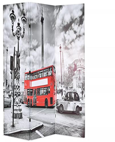 Raumteiler, CIADAZ Trennwand, Paravent, Sichtschutz, Umkleidekabine, Spanische Wand, klappbar 120 x 170 cm London Bus Schwarz-Weiß
