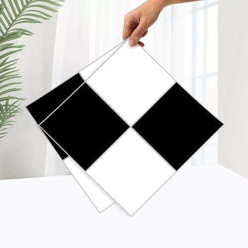 Mable Vinyl-Bodenfliesen zum Abziehen und Aufkleben, 30,5 x 30,5 cm, schwarz-weißes Marmormuster, selbstklebende Vinylbodenbelag, DIY für Küche, Badezimmer, Schlafzimmer, Esszimmer, Küche (schwarz und