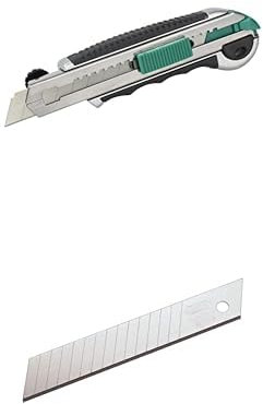 wolfcraft Profi-Abbrechklingen-Messer 18 mm I 4136000 I Messer für hohe Beanspruchung + 5 Abbrechklingen 18 mm I 4182000 I Klinge mit 15 Segmenten