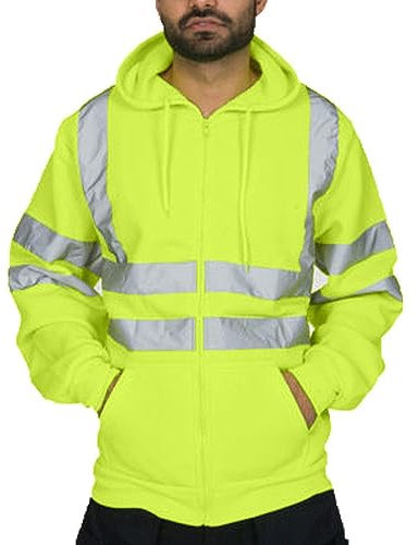 Warnschutzjacke für Herren, Klasse 3, Arbeitskapuze, reflektierend, Sweatshirts, Pullover, Reißverschluss, Hi-Vis Sicherheits-Hoodies, grün, 42