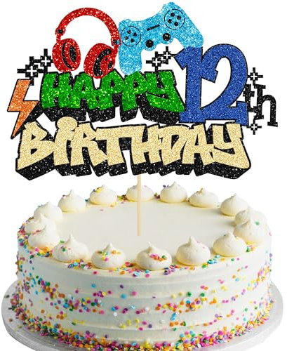 Gyufise 12th Birthday Video Game Cake Topper - Gaming Level Unlocked Controllers Pick Decorations - Theme Baby Shower Anniversary Party Cake Decorations (1Pcs)