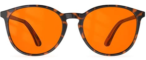 Bloomoak Blaulicht Brille, Gaming Retro Runde Brillen, lindern Augenmüdigkeit und verbessern den Schlaf, geeignet für Bildschirme (Amber - 99% - Schildpattrahmen, Orange - Night)