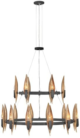 Ring Kronleuchter Schwarz Gold Ø 91,4 cm groß H: max. 354 cm verstellbar 18x E14 Lüster Wohnzimmer Hängelampe Esszimmer