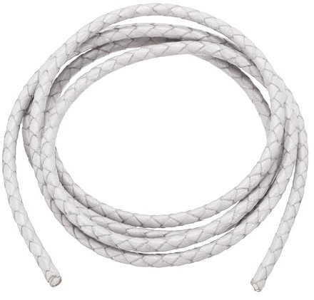 PATIKIL Cordon en Cuir tressé Rond, Cordon en Cuir tressé Rond de 4 mm pour la Fabrication de Bijoux, Colliers, Bracelets, Blanc (1,1 Verges)