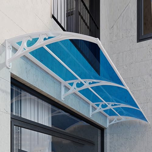 WWERTYY Regenschutz für Außenfenster, gebogenes Vordach für die Vordertür, Sonnenschutz für die Terrasse oder Veranda, mit Polycarbonatplatte und weißem Aluminiumrahmen, Schutz vor Schnee