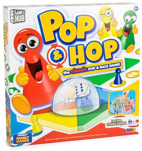 Games Hub Pop & Hop Board Game – Classic Family 2-4 Players Fun Pop-and-Race Game for Kids Aged 5+