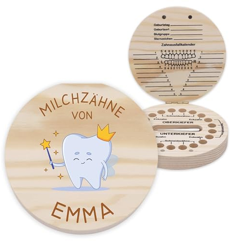 LAUBLUST Personalisierte Milchzahndose mit Namen - Zahnbox mit Zahnfee | Geschenk für Jungen & Mädchen - Milchzahnbox mit Pinzette & Holz Zahndose für Milchzähne zum Aufstellen als Andenken für Kinder