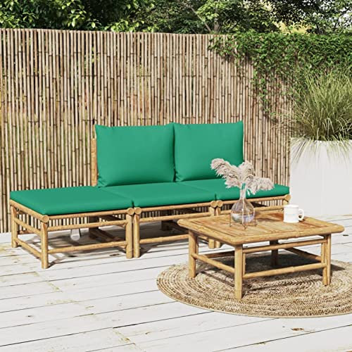 IKAYAA 4-TLG. Garten-Lounge-Set mit Grünen Kissen Bambus,Gartenlounge Set,Lounge,Loungemöbel,Balkon Loungemöbel,Gartensofa,Gartenmöbel,Balkonmöbel