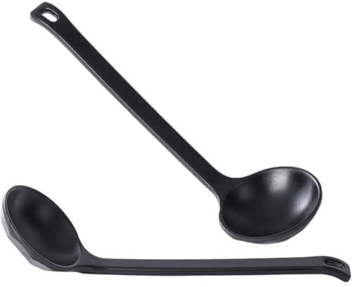 HiyyFloy Japanische Löffel Aus Schwarzem Melamin Langem Griff Für Ramen, Suppe, Essen Im Hot Pot, Mixen, Rühren, 2 Stück
