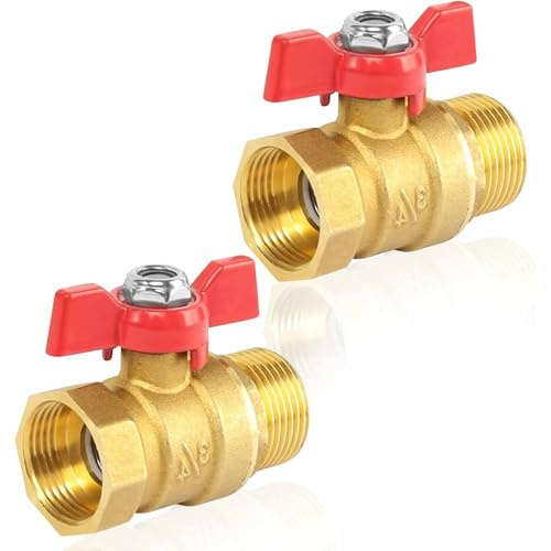 2 Stück Messing Kugelhahn 3/4 Zoll mit rotem Flügelgriff Absperrhahn 3/4 Zoll voller Durchgang IG/AG Wasserhahn für Heizung Garten