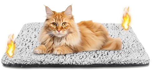 Emwel Self Heating Cat Bed Heated Cat Blanket Washable Warming Pet Pad Electric-Free Heat Bed Puppy Cushion Mat Reversible 70x50 cm