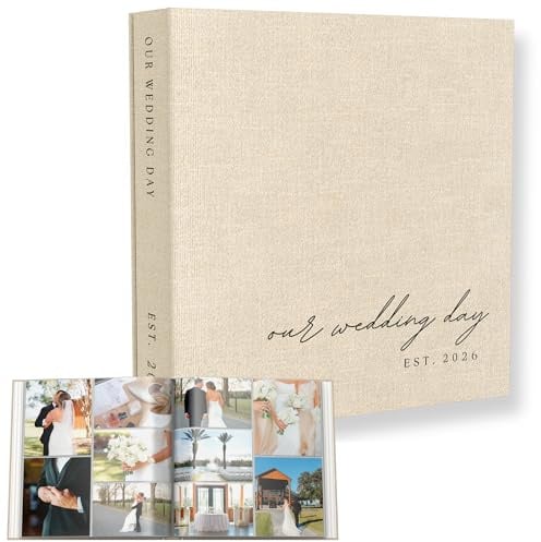 Album photo de mariage avec 400 pochettes pour photos horizontales et verticales – Album photo en lin pour souvenirs personnalisés de jour de mariage (10 x 15 cm)