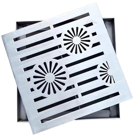 CQCQC Quadratische Abflussabdeckungen for den Außenbereich, Bodenabdeckungsset aus Edelstahl 304, Gitterrost und Rahmen(15x15x2cm(5.90x5.90x0.79in))