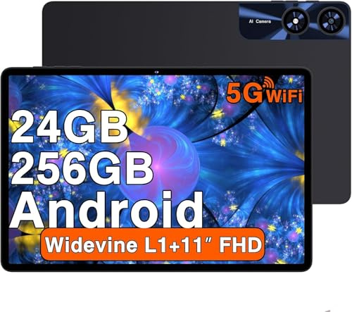 UJJ Tablet 11 Pollici Android con 24GB RAM 256GB ROM TF 1TB, Octa-Core 2.0GHz, 5G WiFi 6, Bluetooth 5.0, Widevine L1, 5MP+13MP, 8000mAh, 1280 * 800 IPS FHD, riconoscimento facciale, GPS, Tablet con