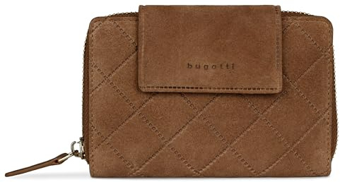 bugatti Fabia Leder-Geldbörse für Frauen, Reißverschluss Damenbörse mit RFID-Schutz, Cognac