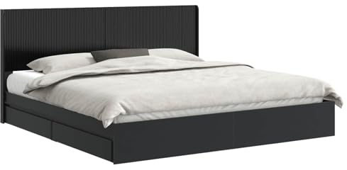 vidaXL Bettgestell mit Stauraum und Kopfteil Schwarz 200 x 200 cm, Moderner Schlafzimmerstauraum-Bett, rechteckiger Rahmen, schickes Latten-Design, platzsparendes Möbelstück