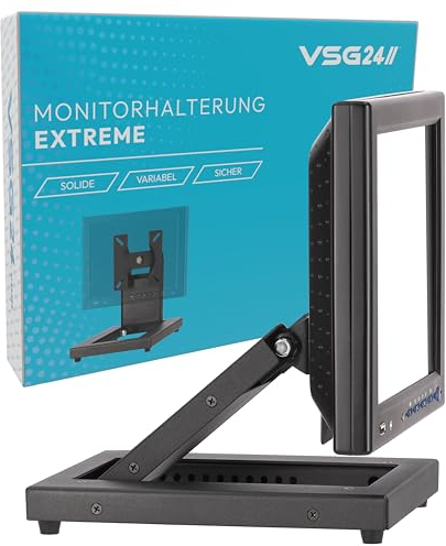 VSG24 Extreme Robuste Monitor Halterung, Flexible VESA 100x100 Tischhalterung, Bildschirm Standfuss POS, Schreibtisch Monitorständer 10-22 Zoll, Touchscreen Kassensystem, Mount Arm für Tisch Schwarz