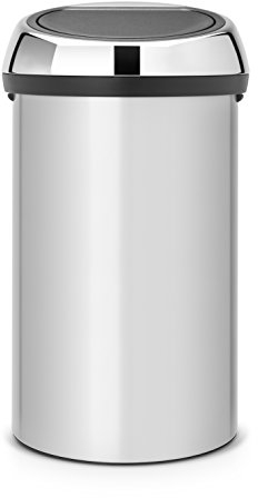 Brabantia 60 Litre Large Kitchen Touch Bin (Metallic Grey) Removable Lid, Soft-Touch Open, Easy Clean Rubbish Food Waste Bin