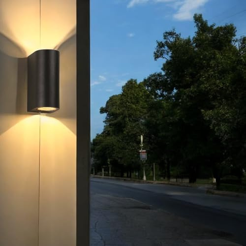 Dapo Außen-Wand-Leuchte-Lampe LUGANO up and down, Alu-Druckguss schwarz, 2x GU10, 15x9,2x6,8cm, IP44,Balkon-Garten-Leuchte-Lampe