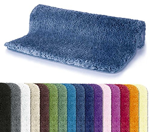 Spirella Badteppich Badematte Duschvorleger Mikrofaser Hochflor | flauschig | rutschhemmend | geeignet für Fußbodenheizung | 55x65 cm | Blau Himmelblau