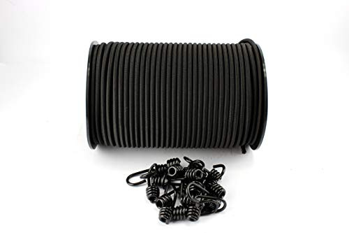 Unbekannt 6mm Expanderseil schwarz 20m +20 Spiralhaken Gummiseil Haken Seil Plane
