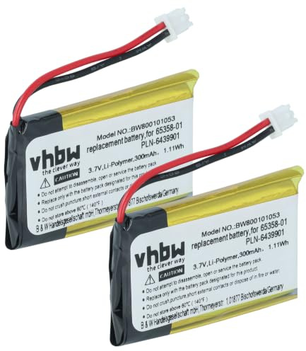 vhbw 2X Akku kompatibel mit Plantronics CS50USB | CS50, CS510, CS510A, CS520, CS520A Wireless Headset Kopfhörer (300 mAh, 3,7 V, Li-Polymer)