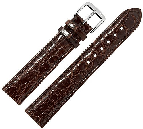 MARBURGER Uhrenarmband 17mm Leder Braun Silber Kroko Prägung Mit Naht - Montage Set 8131731000120