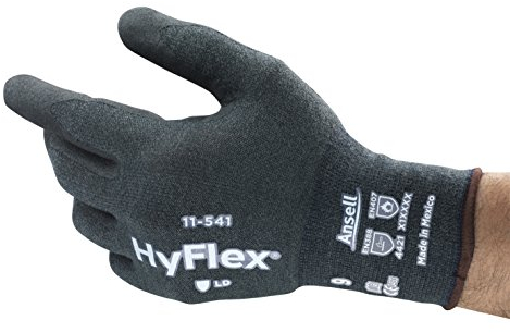 Hyflex Ansell 11-541 Schnittfester Arbeitshandschuhe Kevlar Nitril, Mechanik-Schutz, Erweiterte Griff- und Komforttechnologie, Damen Herren, Waschbar, Grau, Größe L (12 Paar)