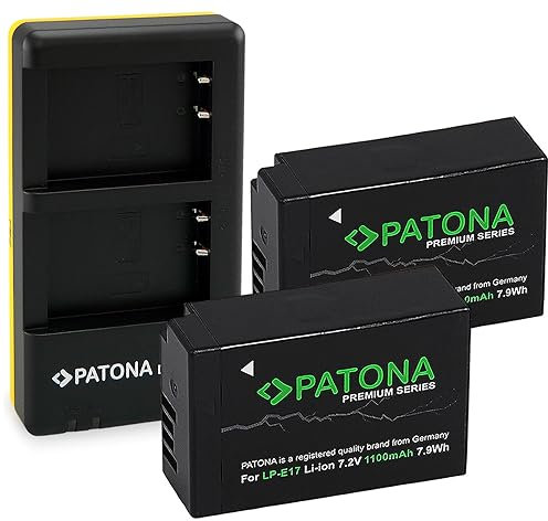 PATONA Caricabatteria Doppio con 2x Premium Batteria LP-E17 Compatibile con Compatibile con Canon EOS RP R8 R10 R50 R100 77D 200D 250D 750D 760D 800D 850D M3 M5 M6 Rebel SL3 SL2 Kiss X8i X9