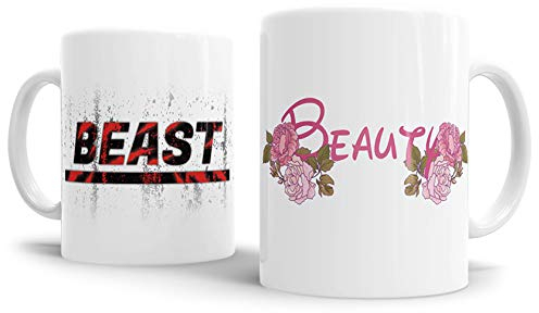 Tassendruck Pärchen-Tassenset für Sie & Ihn Beauty & Beast Geschenk/Partner/Liebe/Love/Beziehung/Paare/Beste Qualität - 25 Jahre Erfahrung