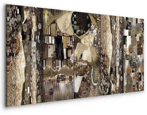 murando - Quadro Gustav Klimt Bacio 225x90 cm 5 Pezzi Stampa su tela XXL Immagini Moderni Murale Fotografia Grafica Decorazione da parete Quadri Componibili Arte Astratto marrone l-A-0035-b-m