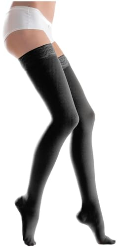Lauma Medical, 23-32 mmHg Medizinische Kompressionsstrümpfe Klasse 2 mit Spitzenstreifen, Krampfadern, häufige Schwellungen in den Beinen, Schmerzen in Waden und Füßen (Schwarz, L-Größe, Lang)